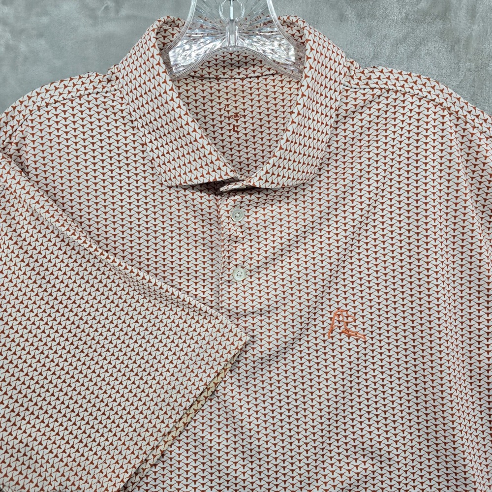 Rhoback Polo Mens Large Orange White Texas Longhorns All Over Print Short Sleeve